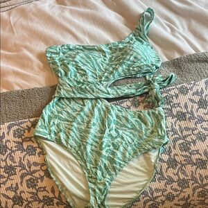 Aerie Green Patterned One-Shoulder One Piece